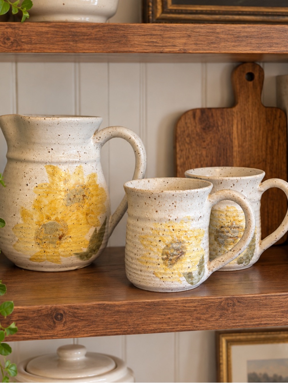 Vintage Studio Pottery Pitcher and 2 Mugs Set